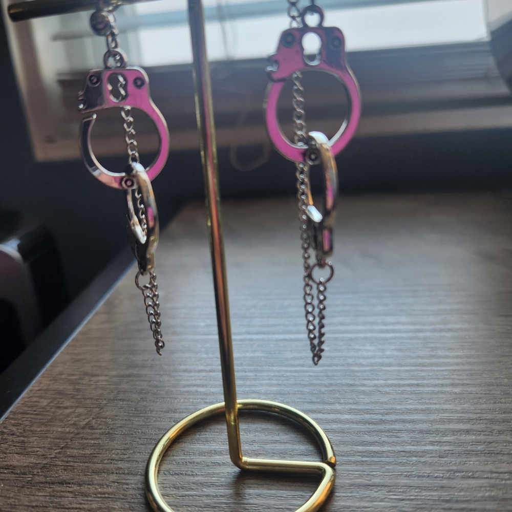 Pink Handcuff Dangle Earrings